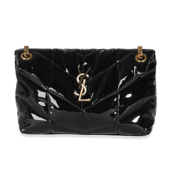 Saint Laurent Black Quilted Patent Small Lou Puffer Chain Bag - Picture 1 of 8